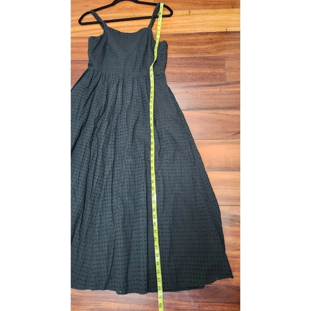 Madewell Black Eyelet Bow Back Midi Dress Cotton Size 4 Spaghetti Straps